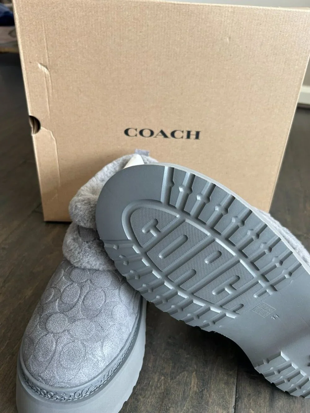 Coach Christina Signature Shearling Platform Boot Charcoal Gray Women 11